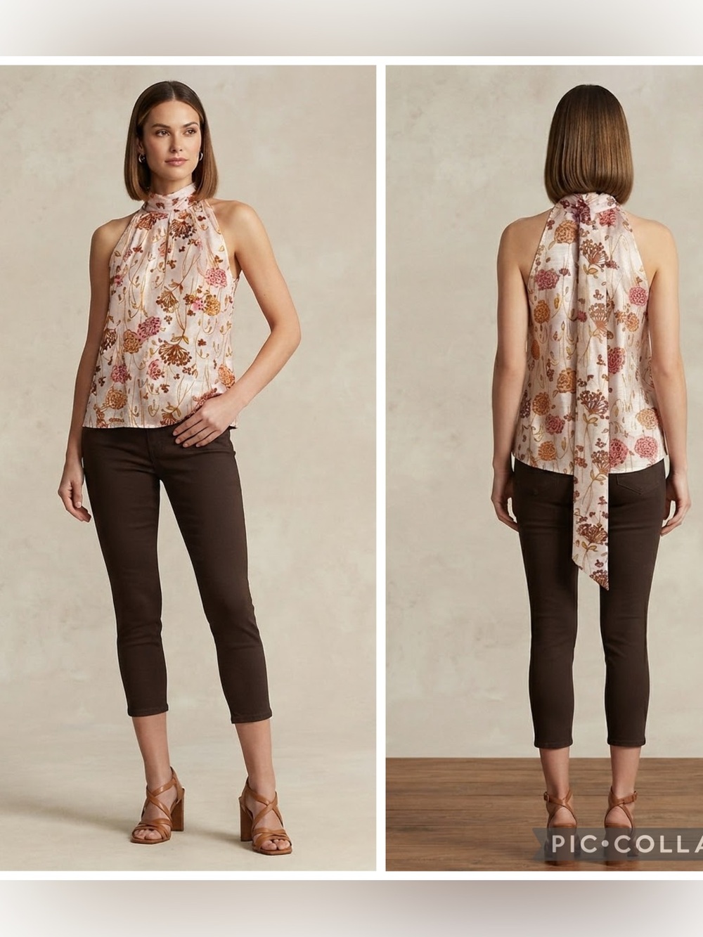 Rachel Zoe Sleeveless Floral Halter Top W/Scarf